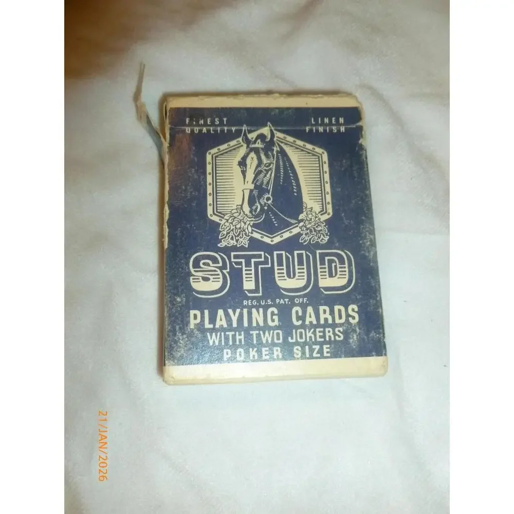Vintage Walgreens STUD Playing‎ Cards Linen Finish Blue Jumbo Index Complete